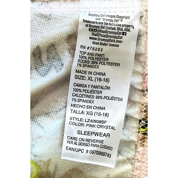 Grumpy Cat Pajama Set Women XL Pink Fleece Long Sleeve Pants Nope 1/4 Button - Picture 4 of 6